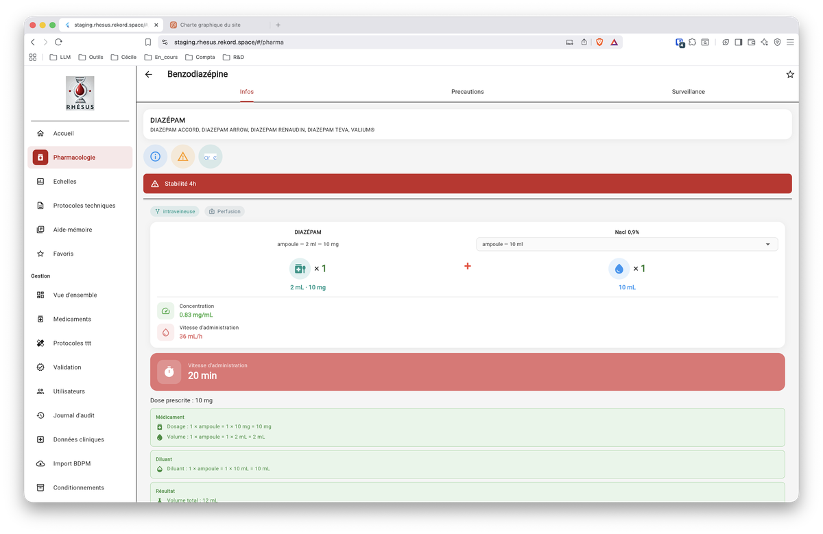 Console web Rhésus — calcul de posologie